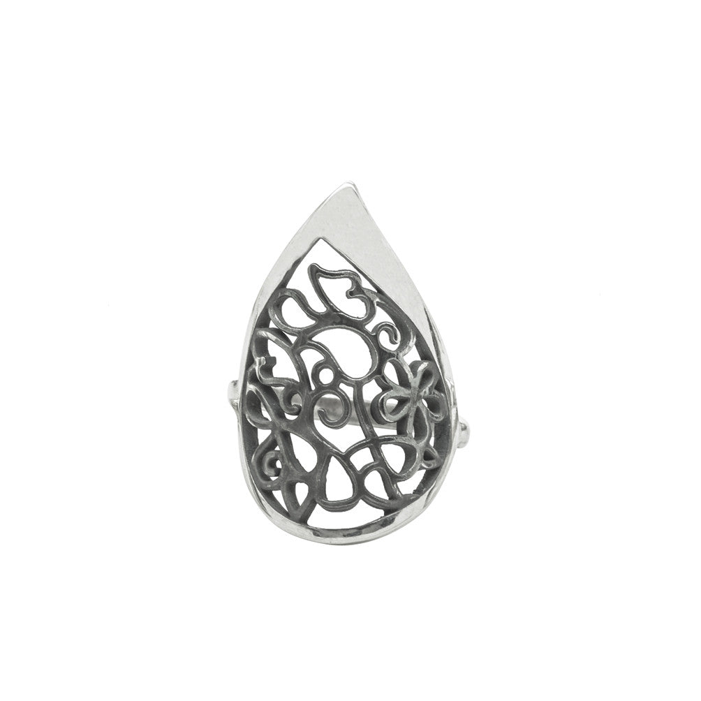 Big Tear Drop Filigree Ring