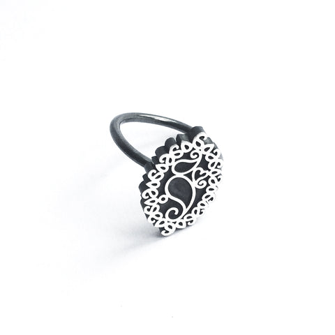 Zahra Oxidised Marquise Ring